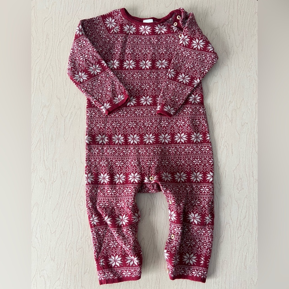 H&M Red & White Long Sleeve Sweater Onesie 9-12 Months